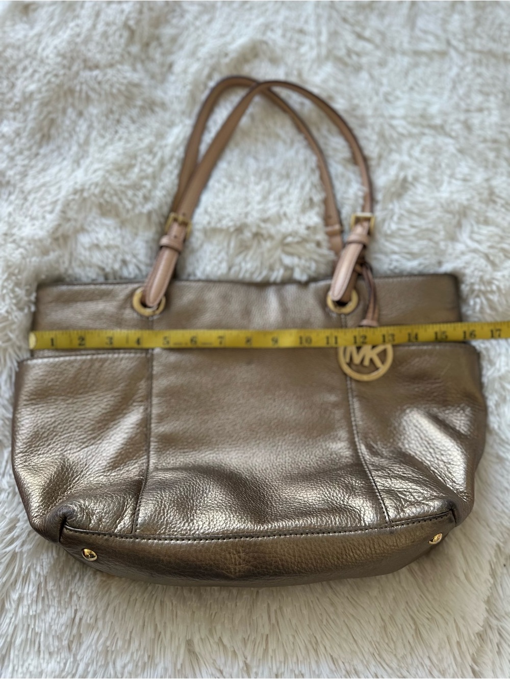 Michael Kors Metallic Bronze Gold Pebbled Leather Tote Bag Shoulder Purse - Picture 11 of 13
